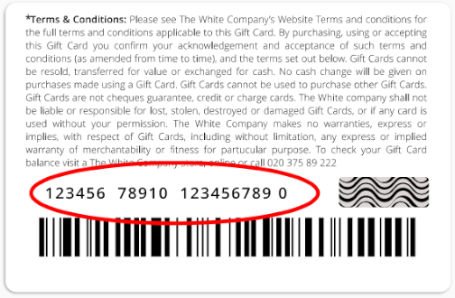 Gift Card number